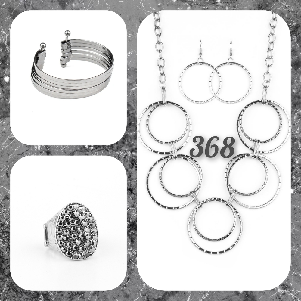 Silver and Gunmetal Necklace Set with Bracelet and